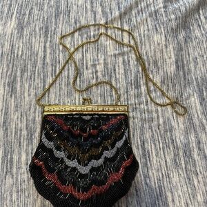Elegant Black and Gold Beaded Evening Bag
